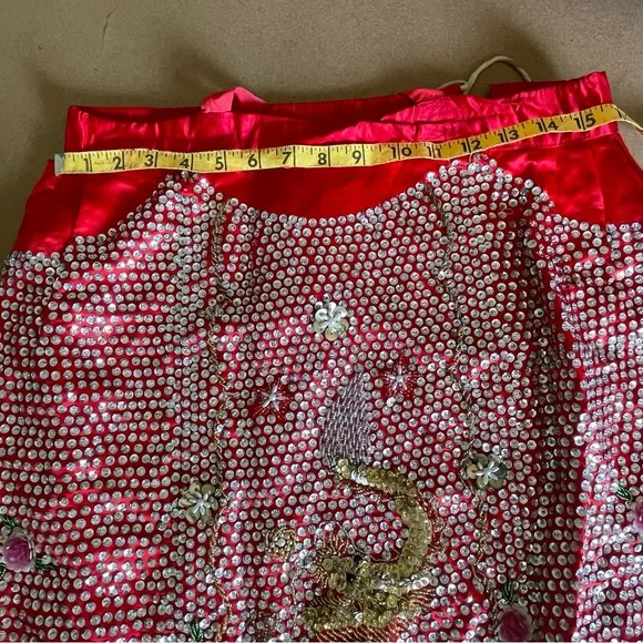 Vintage Custom Handmade Fully Beaded Sequined Traditional Chinese Wedding Dress - Picture 3 of 15